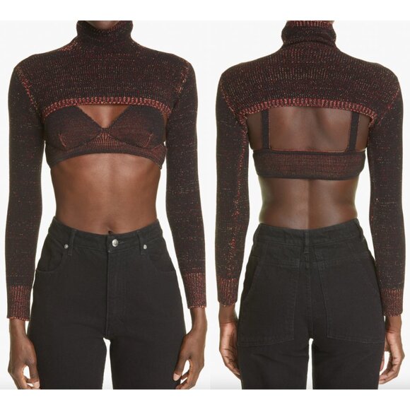 $390 NWT Isa Boulder Black Multi Plain Turtleneck LS Shrug Techno Knit Top sz S - Picture 1 of 10